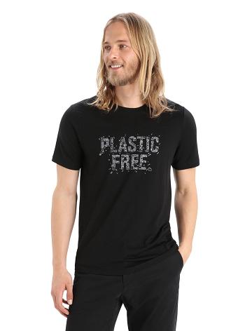 Men's Icebreaker Merino Tech Lite II Short Sleeve Plastic Free T Shirts Black | CA 1760BEXC